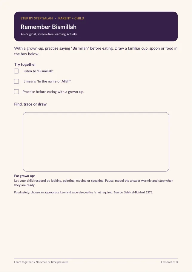 Bismillah mealtime reflection activity sheet