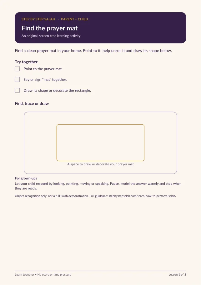 Prayer mat recognition activity sheet